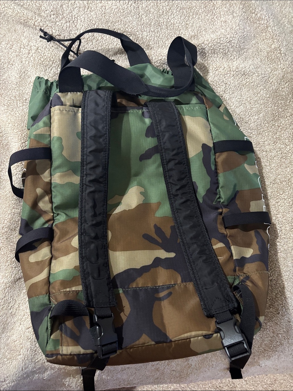 Supreme Green Brown Camouflage Drawstring Backpack - Picture 2 of 5